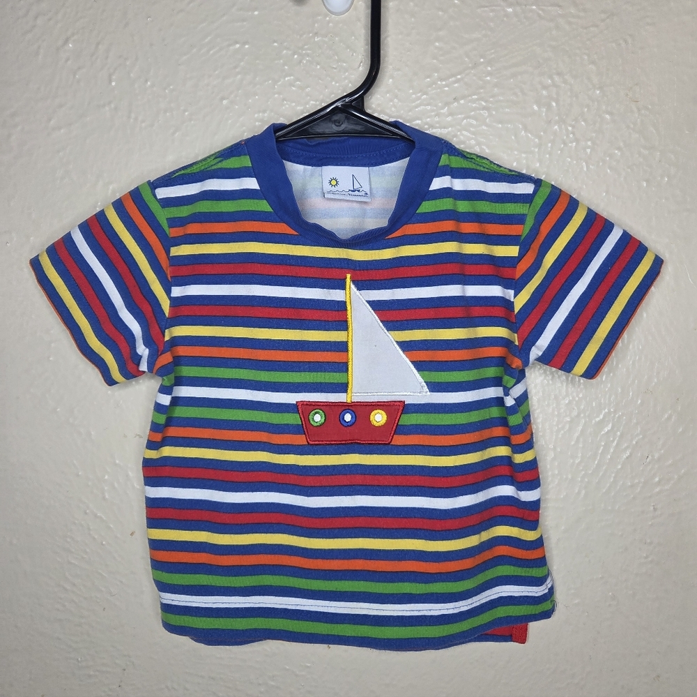 Florence Eiseman Sailboat Boy Tshirt Vintage Striped 24 Months Primary Colors